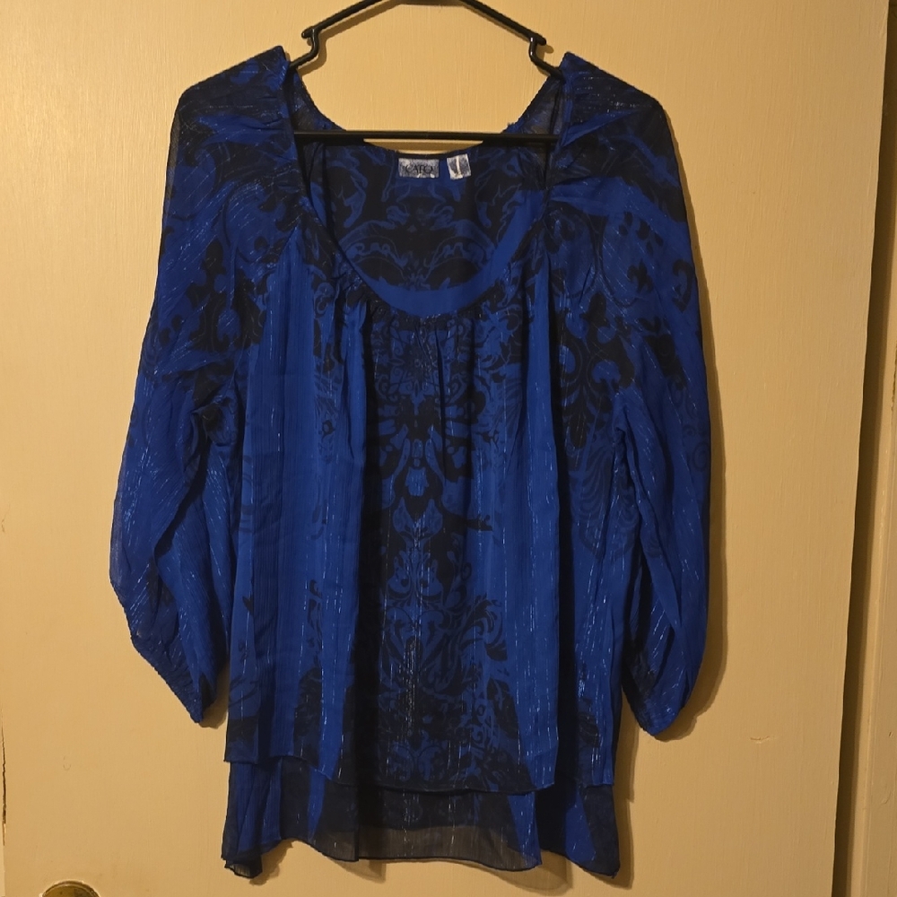 Cato Blue Blouse with Black Design